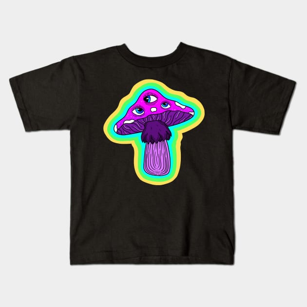 Blue Mushroom Sees All Kids T-Shirt by Ur Local Hippie